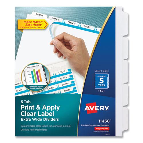 Print and Apply Index Maker Clear Label Dividers, Extra Wide Tab, 5-Tab, White Tabs, 11.25 x 9.25, White, 1 Set. Picture 4