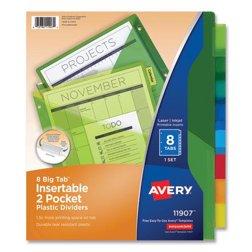 Insertable Big Tab Plastic 2-Pocket Dividers, 8-Tab, 11.13 x 9.25, Assorted, 1 Set. Picture 1