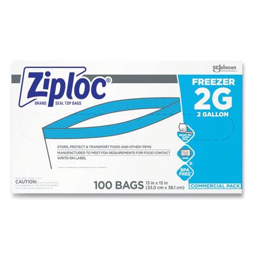 Double Zipper Freezer Bags, 2 gal, 2.7 mil, 13" x 15.5", Clear, 100/Carton. Picture 1