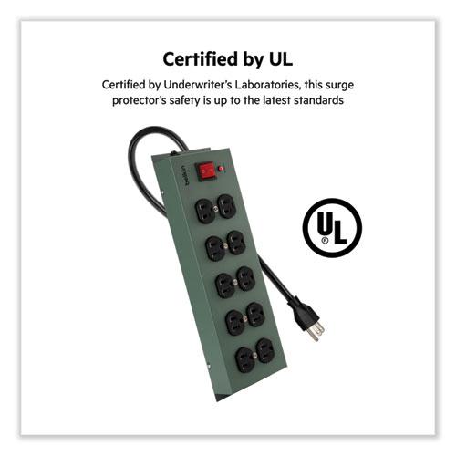 Metal SurgeMaster Surge Protector, 10 AC Outlets, 15 ft Cord, 885 J, Dark Gray. Picture 6