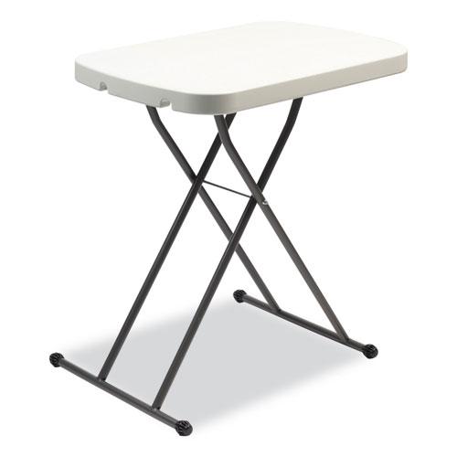 Height-Adjustable Personal Folding Table, Rectangular, 25.6" x 17.7" x 19" to 28", White Top, Dark Gray Legs. Picture 6