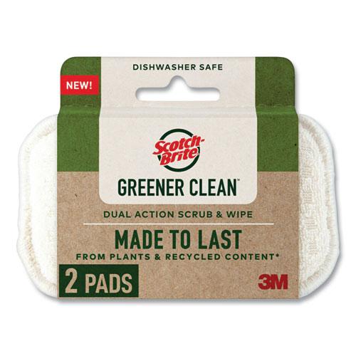 Greener Clean Dual Action Scrub and Wipe, 2.8 x 4.7, 0.7" Thick, White, 2/Pack. Picture 1