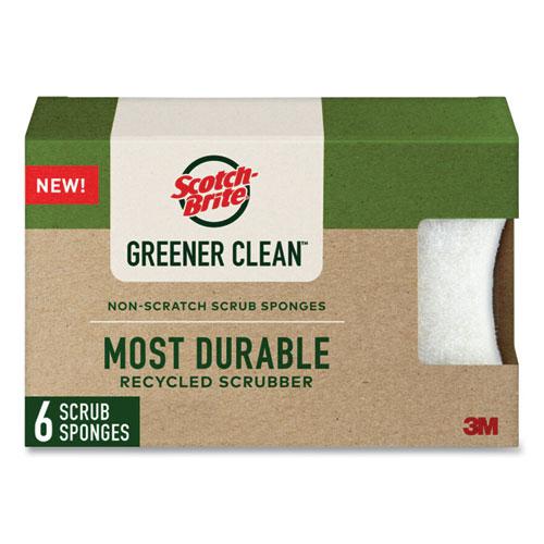Greener Clean Non-Scratch Scrub Sponge, 2.6 x 3.3, 0.7" Thick, White, 6/Pack. Picture 1