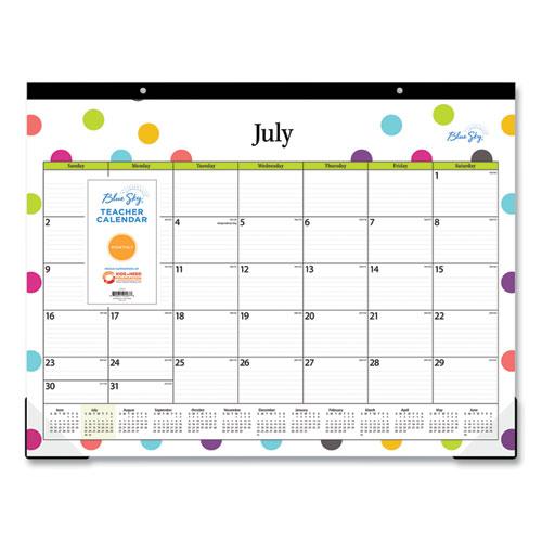 Teacher Dots Academic Desk Pad, 22 x 17, Black Binding, Clear Corners, 12-Month (July to June): 2024 to 2025. Picture 2