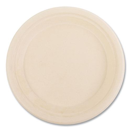 Bagasse PFAS-Free Dinnerware, Plate, 9" dia, Tan, 500/Carton. Picture 1