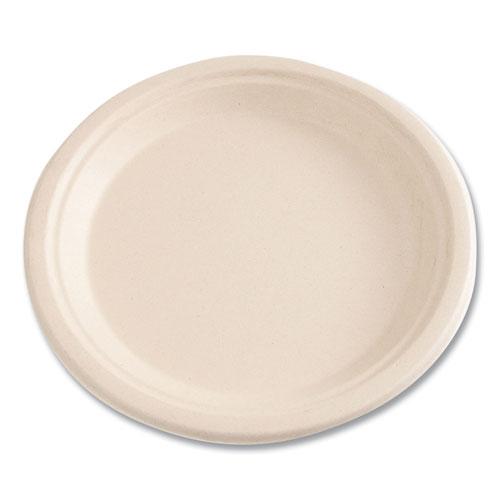 Bagasse PFAS-Free Dinnerware, Plate, 9" dia, Tan, 500/Carton. Picture 6