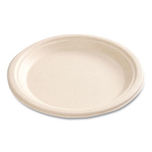 Bagasse PFAS-Free Dinnerware, Plate, 9" dia, Tan, 500/Carton. Picture 3