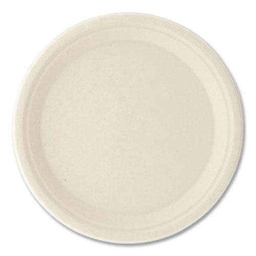 Bagasse PFAS-Free Dinnerware, Plate, 10" dia, Tan, 500/Carton. Picture 1