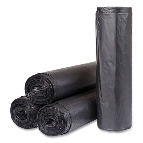 High-Density Commercial Can Liners, 60 gal, 22 mic, 43" x 48", Black, 25 Bags/Roll, 6 Interleaved Rolls/Carton. Picture 1