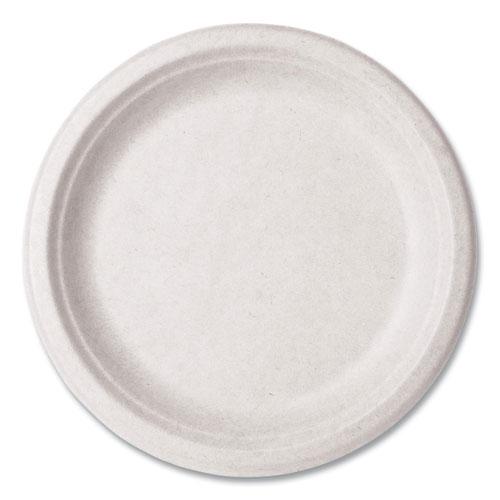 Molded Fiber Tableware, Plate, 9" Diameter, White, 500/Carton. Picture 1