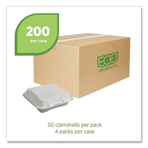 Vanguard Renewable and Compostable Sugarcane Clamshells, 1-Compartment, 9 x 9 x 3, White, 200/Carton. Picture 2