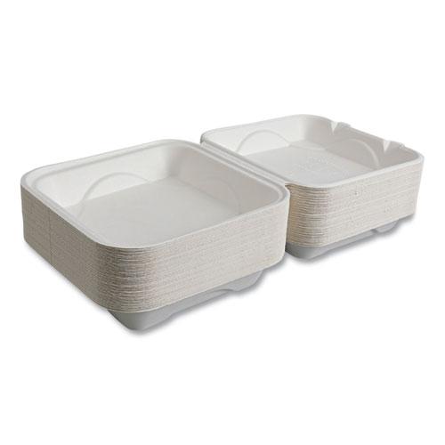 Vanguard Renewable and Compostable Sugarcane Clamshells, 1-Compartment, 9 x 9 x 3, White, 200/Carton. Picture 6