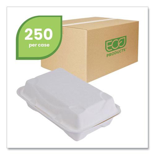 Vanguard Renewable and Compostable Sugarcane Clamshells, 1-Compartment, 9 x 6 x 3, White, 250/Carton. Picture 2