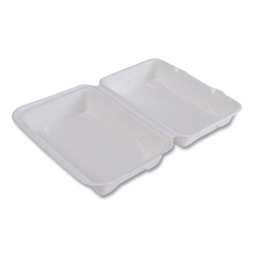 Vanguard Renewable and Compostable Sugarcane Clamshells, 1-Compartment, 9 x 6 x 3, White, 250/Carton. Picture 3