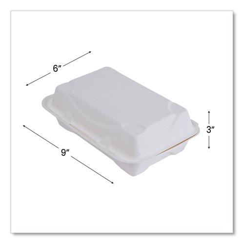 Vanguard Renewable and Compostable Sugarcane Clamshells, 1-Compartment, 9 x 6 x 3, White, 250/Carton. Picture 4