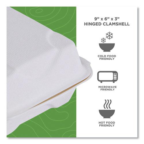 Vanguard Renewable and Compostable Sugarcane Clamshells, 1-Compartment, 9 x 6 x 3, White, 250/Carton. Picture 5