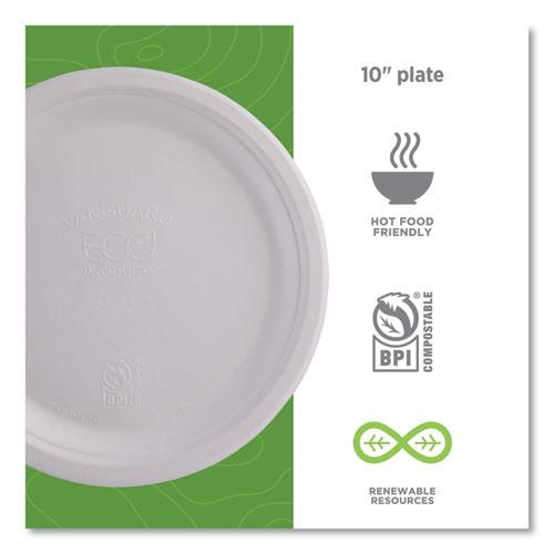 Vanguard Renewable and Compostable Sugarcane Plates, 10" dia, White, 500/Carton. Picture 6
