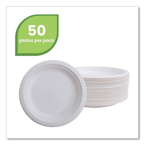 Renewable Sugarcane Dinnerware, Plate, 10" dia, Natural White, 50/Pack. Picture 2