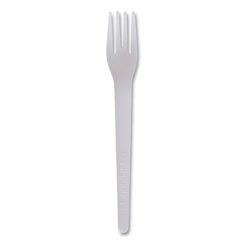 Plantware Compostable Cutlery, Fork, 6", White, 1,000/Carton. Picture 1