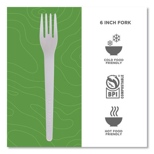 Plantware Compostable Cutlery, Fork, 6", White, 1,000/Carton. Picture 3