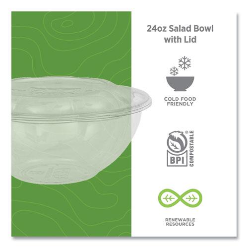 Renewable and Compostable Salad Bowls with Lids, 24 oz, Clear, Plastic, 50/Pack, 3 Packs/Carton. Picture 3