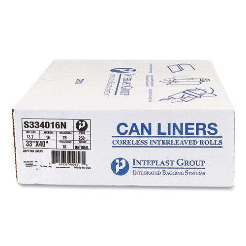 High-Density Commercial Can Liners, 33 gal, 16 mic, 33" x 40", Clear, 25 Bags/Roll, 10 Interleaved Rolls/Carton. Picture 5