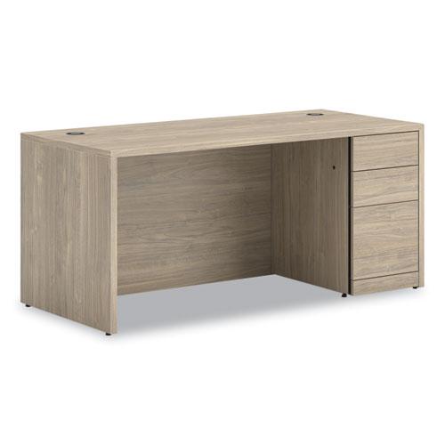 10500 Series Single Pedestal Desk, Right Pedestal: Box/Box/File, 66" x 30" x 29.5", Kingswood Walnut. Picture 1