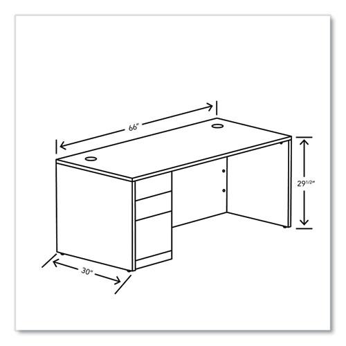 10500 Series Single Pedestal Desk, Left Pedestal: Box/Box/File, 66" x 30" x 29.5", Kingswood Walnut. Picture 3