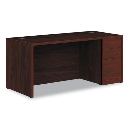 10500 Series Single Pedestal Desk, Right Pedestal: Box/Box/File, 66" x 30" x 29.5", Mahogany. Picture 1