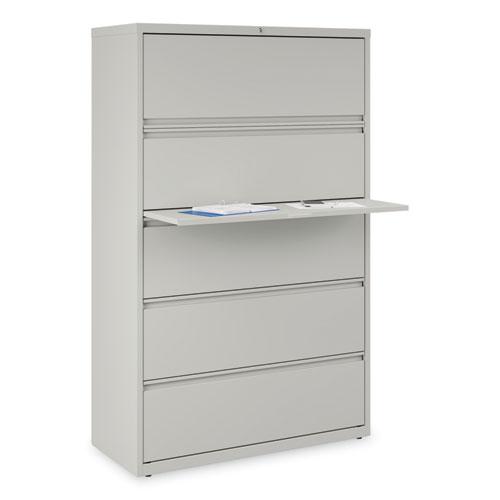 Lateral File, 5 Legal/Letter/A4/A5-Size File Drawers, 1 Roll-Out Posting Shelf, Light Gray, 42" x 18.63" x 67.63". Picture 8