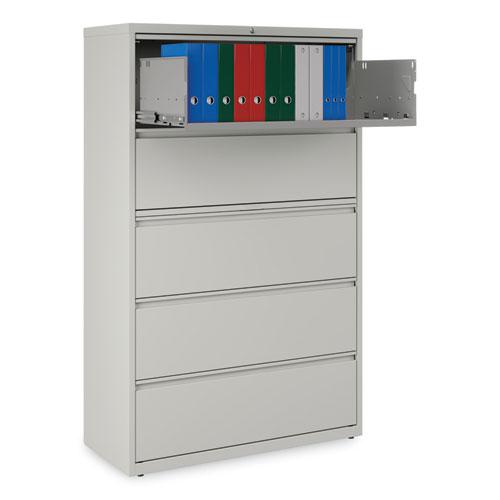 Lateral File, 5 Legal/Letter/A4/A5-Size File Drawers, 1 Roll-Out Posting Shelf, Light Gray, 42" x 18.63" x 67.63". Picture 7
