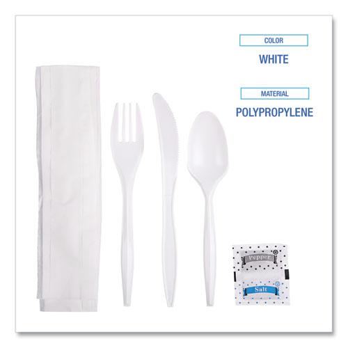 Cutlery Kit, Plastic Fork/Spoon/Knife/Salt/Polypropylene/Napkin, White, 250/Carton. Picture 3