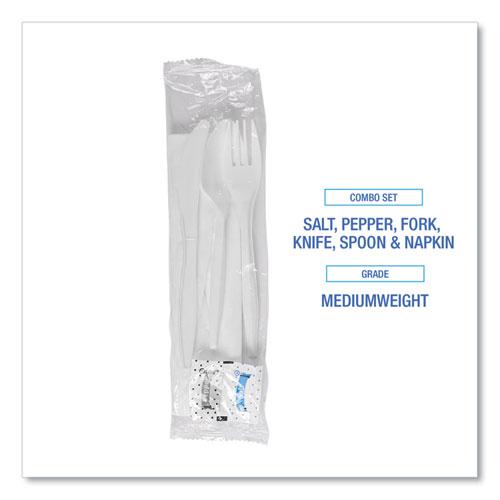 Cutlery Kit, Plastic Fork/Spoon/Knife/Salt/Polypropylene/Napkin, White, 250/Carton. Picture 5