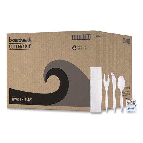 Cutlery Kit, Plastic Fork/Spoon/Knife/Salt/Polypropylene/Napkin, White, 250/Carton. Picture 6