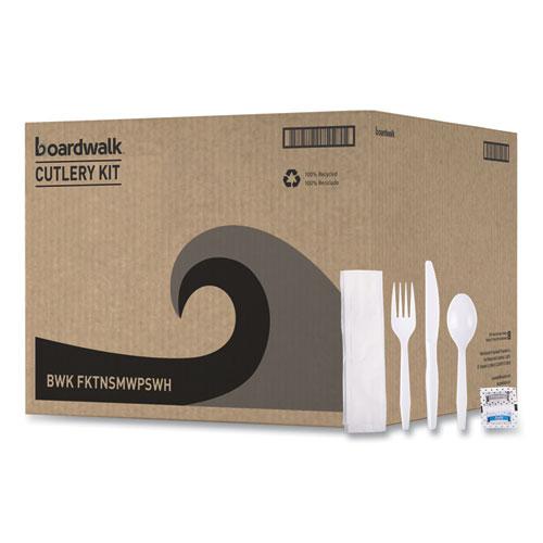 Six-Piece Cutlery Kit, Condiment/Fork/Knife/Napkin/Teaspoon, White, 250/Carton. Picture 2