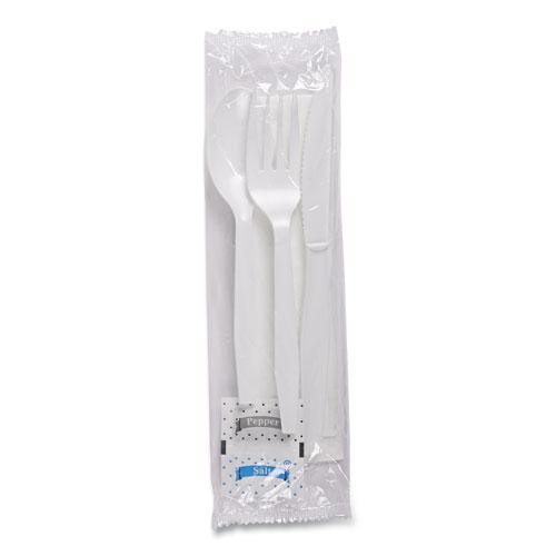Six-Piece Cutlery Kit, Condiment/Fork/Knife/Napkin/Teaspoon, White, 250/Carton. Picture 3