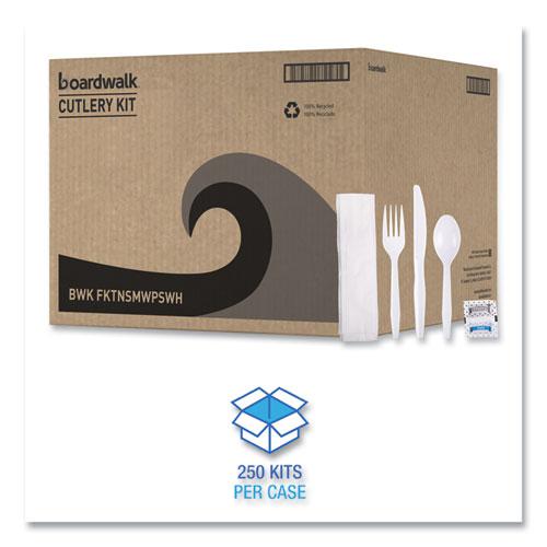 Six-Piece Cutlery Kit, Condiment/Fork/Knife/Napkin/Teaspoon, White, 250/Carton. Picture 4