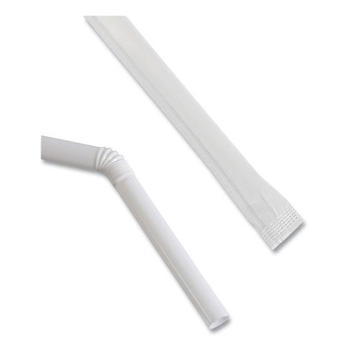 Flexible Wrapped Straws, 7.75", Plastic, White, 500/Pack, 20 Packs/Carton. Picture 6