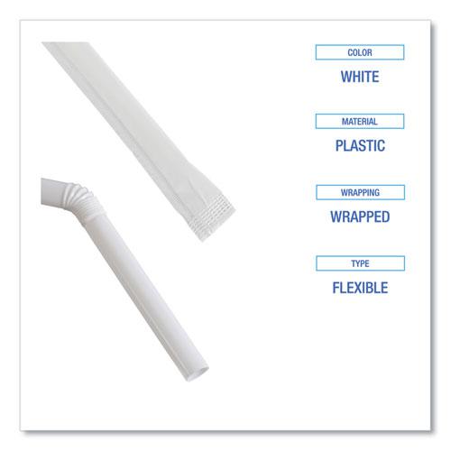Flexible Wrapped Straws, 7.75", Plastic, White, 500/Pack, 20 Packs/Carton. Picture 7