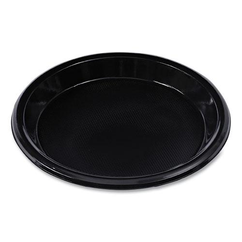 Hi-Impact Plastic Dinnerware, Plate, 10" dia, Black, 125/Sleeve, 4 Sleeves/Carton. Picture 1