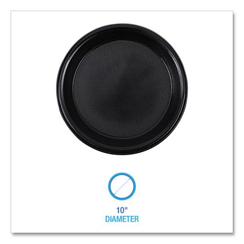 Hi-Impact Plastic Dinnerware, Plate, 10" dia, Black, 125/Sleeve, 4 Sleeves/Carton. Picture 4