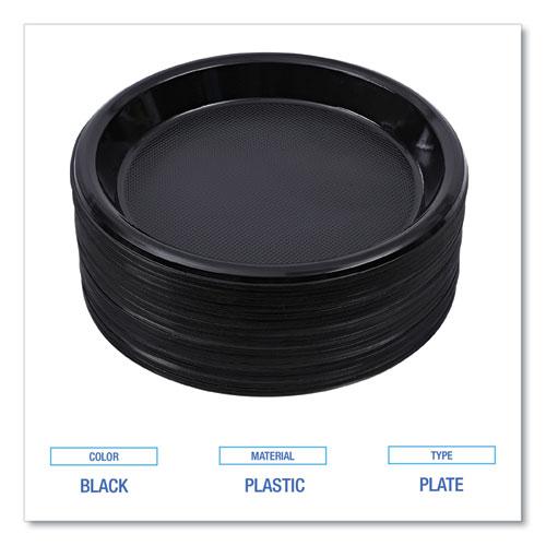 Hi-Impact Plastic Dinnerware, Plate, 10" dia, Black, 125/Sleeve, 4 Sleeves/Carton. Picture 5