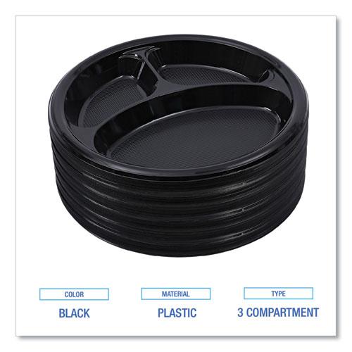Hi-Impact Plastic Dinnerware, Plate, 3-Compartment, 10" dia, Black, 125/Sleeve, 4 Sleeves/Carton. Picture 4