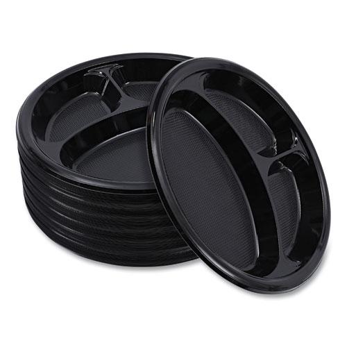 Hi-Impact Plastic Dinnerware, Plate, 3-Compartment, 10" dia, Black, 125/Sleeve, 4 Sleeves/Carton. Picture 8