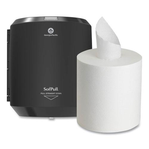 SofPull CenterPull Hand Towel Dispenser, 9.63 x 8.88 x 10.94, Black. Picture 1