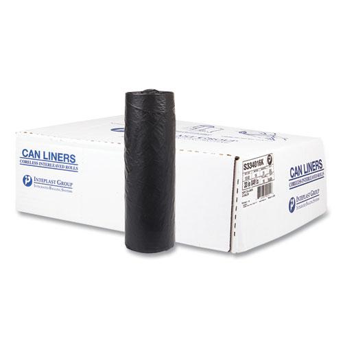 High-Density Commercial Can Liners, 33 gal, 16 mic, 33" x 40", Black, 25 Bags/Roll, 10 Interleaved Rolls/Carton. Picture 1