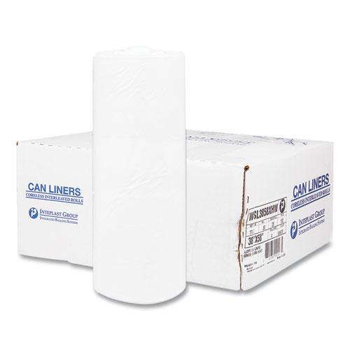High-Density Commercial Can Liners, 55 gal, 17 mic, 36" x 60", Clear, 25 Bags/Roll, 8 Interleaved Rolls/Carton. Picture 1