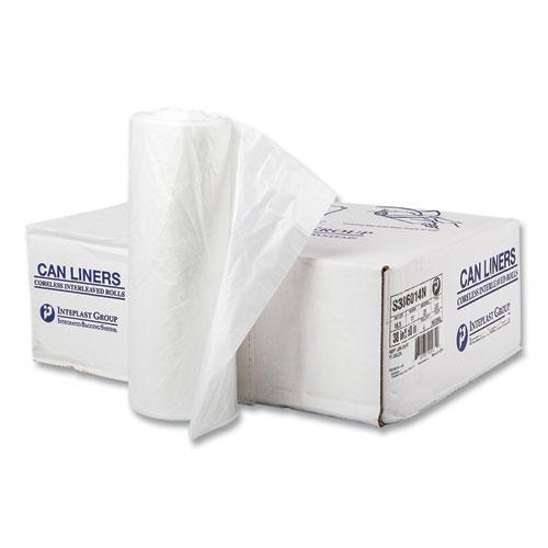 High-Density Commercial Can Liners, 60 gal, 14 mic, 38" x 60", Clear, 25 Bags/Roll, 8 Interleaved Rolls/Carton. Picture 1