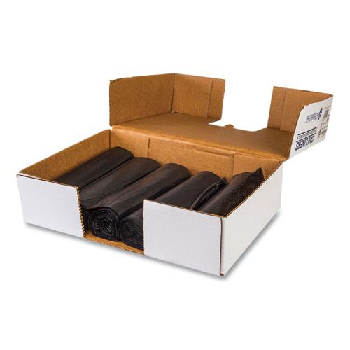 High-Density Commercial Can Liners, 45 gal, 12 mic, 40" x 48", Black, 25 Bags/Roll, 10 Interleaved Rolls/Carton. Picture 2
