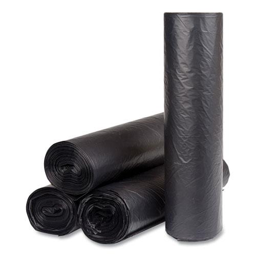 High-Density Commercial Can Liners, 60 gal, 16 mic, 43" x 48", Black, 25 Bags/Roll, 8 Interleaved Rolls/Carton. Picture 2